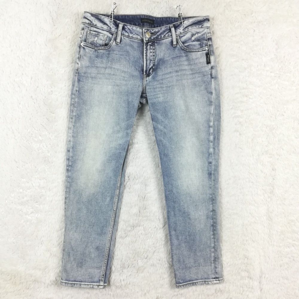 Silver Jeans Womens Elyse Slim Crop Blue Denim Acid Wash Mid Rise Stretch 29